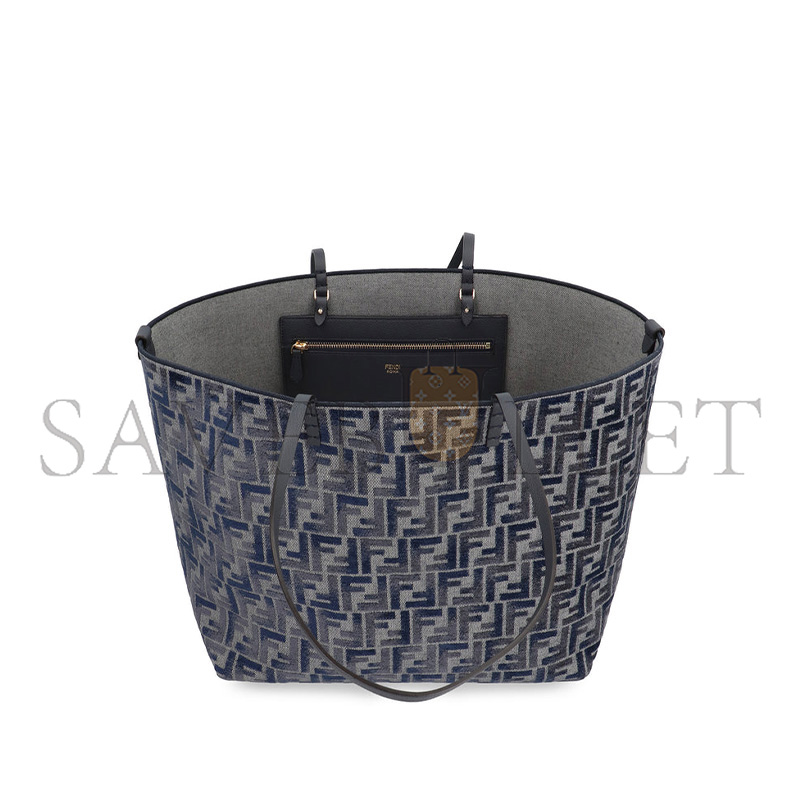 FENDI 'ROLL LARGE' BLUE REVERSIBLE TOTE BAG IN FF CHENILLE (35*32*19.5cm) 